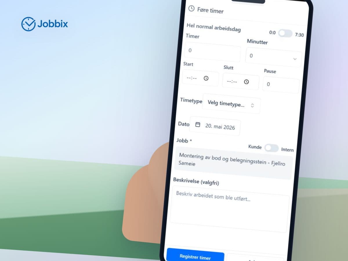 Nærbilde av Jobbix timeregistrering på mobil